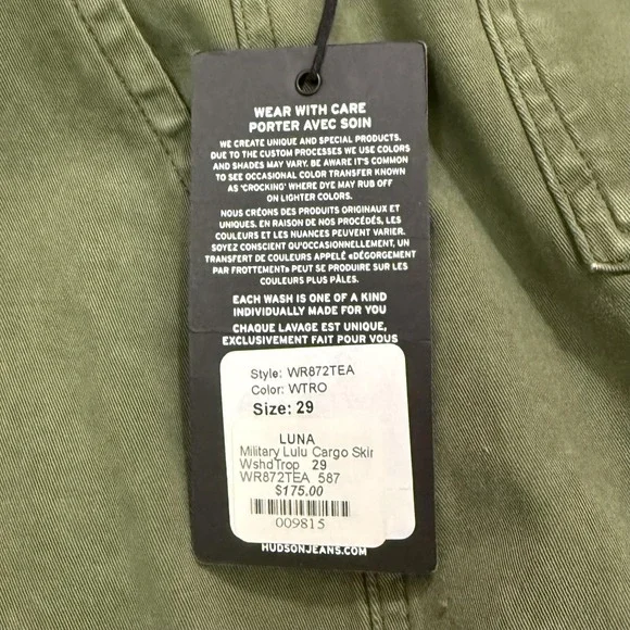 Hudson Luna Military Lulu Cargo Skirt Women's 29 Green Raw Edge Utility Casual - Picture 8 of 11